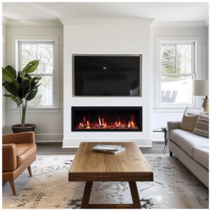 Lareira Elétrica de Embutir A45x127L cm com 9 Cores de Chama, Temporizador, Desligamento de Segurança, Compatível Alexa e Google Assistant, 110V 1500W, PuraFlame, Preta