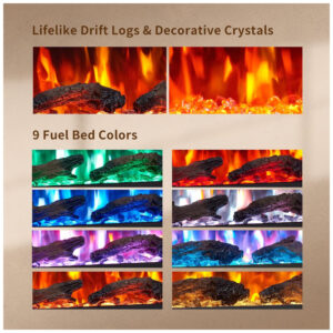 Lareira Elétrica de Embutir A45x127L cm com 9 Cores de Chama, Temporizador, Desligamento de Segurança, Compatível Alexa e Google Assistant, 110V 1500W, PuraFlame, Preta