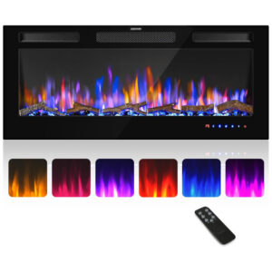 ectqkss7s39d0b_0 jpg - Lareira Elétrica de Embutir A45x106L cm com Controle Remoto, Cor e Brilho da Chama Ajustáveis 110V 1500W, FLAME SHADE, Preta