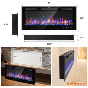 ectqkss7s39d0b_1 jpg - Lareira Elétrica de Embutir A45x106L cm com Controle Remoto, Cor e Brilho da Chama Ajustáveis 110V 1500W, FLAME SHADE, Preta