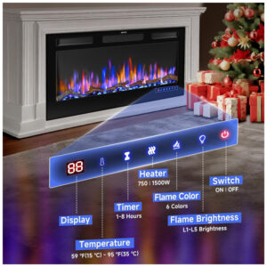 ectqkss7s39d0b_2 jpg - Lareira Elétrica de Embutir A45x106L cm com Controle Remoto, Cor e Brilho da Chama Ajustáveis 110V 1500W, FLAME SHADE, Preta