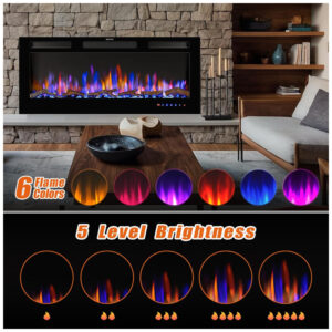 ectqkss7s39d0b_4 jpg - Lareira Elétrica de Embutir A45x106L cm com Controle Remoto, Cor e Brilho da Chama Ajustáveis 110V 1500W, FLAME SHADE, Preta