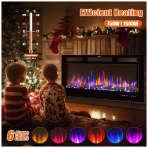 ectqkss7s39d0b_5 jpg - Lareira Elétrica de Embutir A45x106L cm com Controle Remoto, Cor e Brilho da Chama Ajustáveis 110V 1500W, FLAME SHADE, Preta