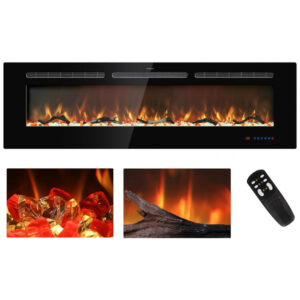 Lareira Elétrica de Embutir A43x152L com Controle Remoto e Chamas Multicolorida, 110V, Kentsky, Preta
