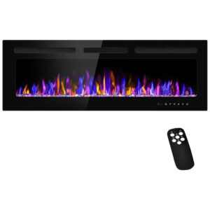 Lareira Elétrica de Embutir A43x127L com Controle Remoto e Digital, Luz LED, Chama Ajustável e Temporizador, 1500W, 110v, BETELNUT, Preto