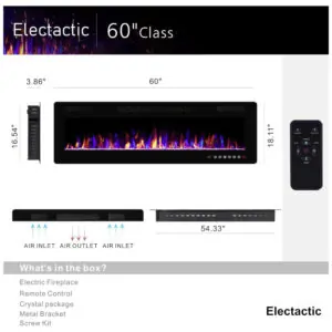 Lareira Elétrica Electactic 152x46cm 1500W LED 24 Cores Embutir 110V