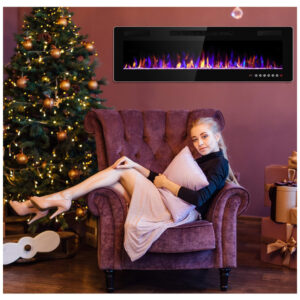 Lareira Elétrica de Embutir A45x152L com Controle Remoto e Digital, Luz LED, Chamas Multicolorida e Temporizador, 1500W, 110v, ELECTACTIC 860C3, Preto