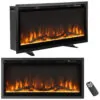 Lareira Elétrica de Embutir A45x91L cm com Controle Remoto, Cor e Brilho da Chama Ajustáveis, 110V 1500W, Tangkula, Preta