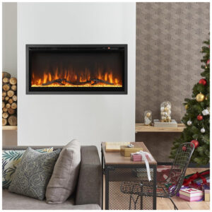 Lareira Elétrica de Embutir A45x91L cm com Controle Remoto, Cor e Brilho da Chama Ajustáveis, 110V 1500W, Tangkula, Preta