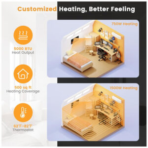 Lareira Elétrica de Embutir A45x91L cm com Controle Remoto, Cor e Brilho da Chama Ajustáveis, 110V 1500W, Tangkula, Preta