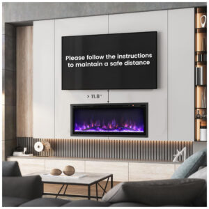 Lareira Elétrica de Embutir A45x91L cm com Controle Remoto, Cor e Brilho da Chama Ajustáveis, 110V 1500W, Tangkula, Preta
