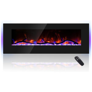 ectqldzxztw90b_0 jpg - Lareira Elétrica de Embutir A45x127L com Controle Remoto, Luz LED e Chama Ajustável com Conexão USB e AUX, 110v, CHEERWAY, Preto