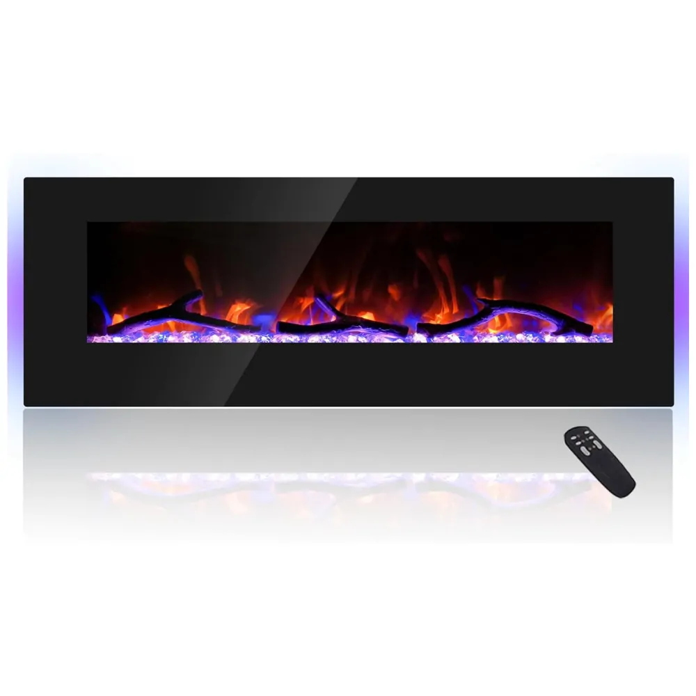 ectqldzxztw90b_0 jpg - Lareira Elétrica de Embutir A45x127L com Controle Remoto, Luz LED e Chama Ajustável com Conexão USB e AUX, 110v, CHEERWAY, Preto