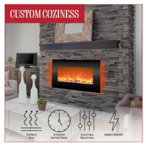 Lareira Elétrica de Embutir A45x77L com Controle Remoto, Luz LED e Chama Ajustável, 110v, NORTHWEST 80 BL31 2001, Preto