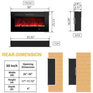 ectqm2dftn2b0b_1 jpg - Lareira Elétrica de 76,2 cm Embutida na Parede c Controle Remoto, 13 Cores de Chamas c Cristais e Troncos, Aquecedor de Ambiente Interno,Rodalflame.