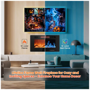 ectqm7k24hbd0b_2 jpg - Lareira Elétrica Joy Pebble de 76 cm, Embutida ou de Parede, com Aquecedor 750/1500W, LED Touch, Controle Remoto, Timer, Chamas Ajustáveis em cor