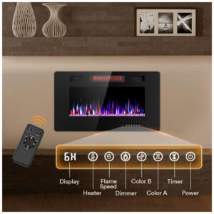 ectqm7k24hbd0b_4 jpg - Lareira Elétrica Joy Pebble de 76 cm, Embutida ou de Parede, com Aquecedor 750/1500W, LED Touch, Controle Remoto, Timer, Chamas Ajustáveis em cor