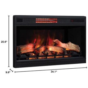 Lareira Elétrica de Embutir A52x86L cm com Efeito de Chama 3D, 110V 1500W, ClassicFlame, Preta