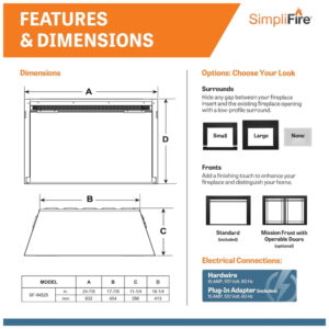 Lareira Elétrica de Embutir A41x63L cm com 4 Níveis de Intensidade de Chama, 110V 5100BTU, SIMPLIFIRE, Preta