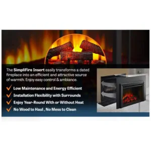 Lareira Elétrica de Embutir A41x63L cm com 4 Níveis de Intensidade de Chama, 110V 5100BTU, SIMPLIFIRE, Preta