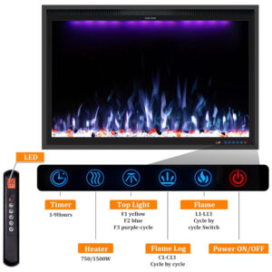 ectqn2hvn3mc0b_3 jpg - Lareira Elétrica de Embutir A67x101L cm com Controle Remoto por APP, 13 Cores de Chama Ajustáveis e Slim Recessed, 110V 1500W, Benrocks BI40HZ, Preta