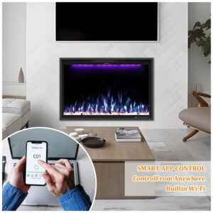 ectqn2hvn3mc0b_4 jpg - Lareira Elétrica de Embutir A67x101L cm com Controle Remoto por APP, 13 Cores de Chama Ajustáveis e Slim Recessed, 110V 1500W, Benrocks BI40HZ, Preta