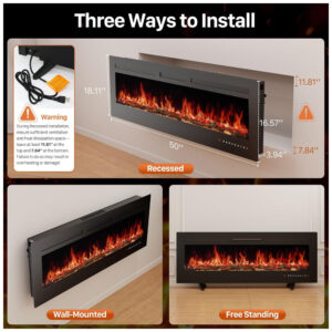 ectqn8vzh8pd0b_4 jpg - Lareira Elétrica Sweetcrispy,127 cm, 1500W 750W, de Parede, Embutida ou Independente, Aquecedor com Controle Remoto,13 Cores de Chama Ajustáveis,Timer