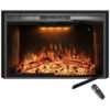 Lareira Elétrica de Embutir A69x101L cm com Controle Remoto, Porta de Vidro, Tela de Malha, Som de Crepitação de Fogo, 3 Cores de Chamas Ajustáveis e Luz Superior, 110V 1500W, Velaychimney, Preta