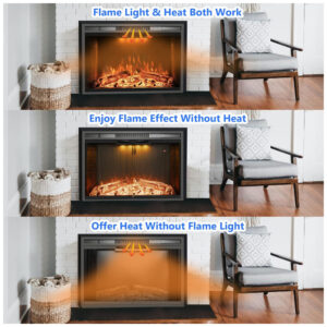 Lareira Elétrica de Embutir A69x101L cm com Controle Remoto, Porta de Vidro, Tela de Malha, Som de Crepitação de Fogo, 3 Cores de Chamas Ajustáveis e Luz Superior, 110V 1500W, Velaychimney, Preta