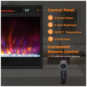 ectqncsy88fc0b_8 jpg - Lareira Elétrica de Embutir A45x63L cm com 6 Cores de Chama, 5 Opções de Brilho, Temporizador de 8H, Proteção Contra Superaquecimento e Controle Remoto, 110V 1500W, COSTWAY, Preta