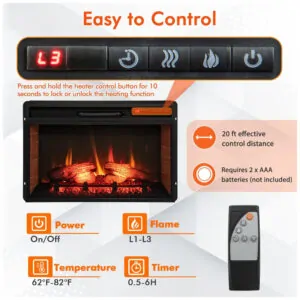 ectqnfdbbbrb0b_3 jpg - Lareira Elétrica de Embutir A44x68L com Controle Remoto e Proteção contra Superaquecimento, 110V 1500W, Tangkula, Preta