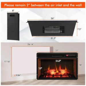 ectqnfdbbbrb0b_5 jpg - Lareira Elétrica de Embutir A44x68L com Controle Remoto e Proteção contra Superaquecimento, 110V 1500W, Tangkula, Preta