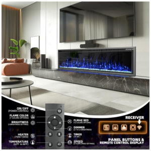 ectqnff8y3pd0b_2 jpg - Lareira Elétrica de 183 cm, Ultrafina, Embutida ou de Parede, Troncos, Madeira Flutuante ou Cristais, Controle Remoto, Termostato, Kucreiheat