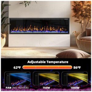 ectqnff8y3pd0b_4 jpg - Lareira Elétrica de 183 cm, Ultrafina, Embutida ou de Parede, Troncos, Madeira Flutuante ou Cristais, Controle Remoto, Termostato, Kucreiheat