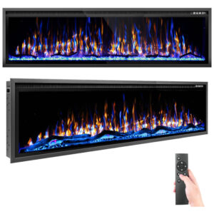 ectqnff8y3pd0b_5 jpg - Lareira Elétrica de 183 cm, Ultrafina, Embutida ou de Parede, Troncos, Madeira Flutuante ou Cristais, Controle Remoto, Termostato, Kucreiheat