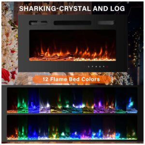 ectqnfhcqyj80b_1 jpg - Lareira Elétrica de Embutir A41x81L com Controle Remoto e 9 Cores de LED, 1500W, 110v, OUTDOOR DIAMOND 36 Inch Electric Fireplace Inserts, Preto