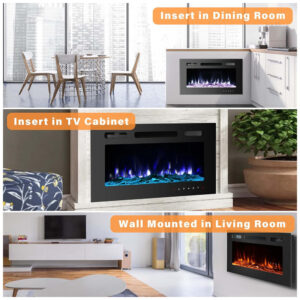 ectqnfhcqyj80b_4 jpg - Lareira Elétrica de Embutir A41x81L com Controle Remoto e 9 Cores de LED, 1500W, 110v, OUTDOOR DIAMOND 36 Inch Electric Fireplace Inserts, Preto