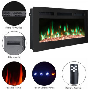 ectqnfhcqyj80b_7 jpg - Lareira Elétrica de Embutir A41x81L com Controle Remoto e 9 Cores de LED, 1500W, 110v, OUTDOOR DIAMOND 36 Inch Electric Fireplace Inserts, Preto