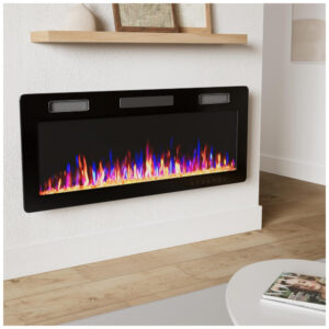 ectqnhpvc3p80b_1 jpg - Lareira Elétrica de Embutir A45x152L com Controle Remoto e Digital, Luz LED, Chamas Multicolorida e Temporizador, 1500W, 110v, VITESSE 60 FP C3, Preto