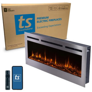 Lareira Elétrica de Embutir A54x127L com Controle por APP e Chamas Multicoloridas, 110V 1500W, Touchstone 86273, Prata