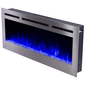 Lareira Elétrica de Embutir A54x127L com Controle por APP e Chamas Multicoloridas, 110V 1500W, Touchstone 86273, Prata