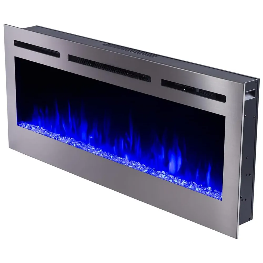 Lareira Elétrica de Embutir A54x127L com Controle por APP e Chamas Multicoloridas, 110V 1500W, Touchstone 86273, Prata