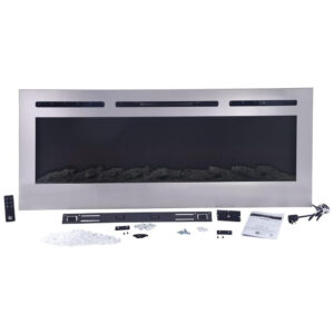 Lareira Elétrica de Embutir A54x127L com Controle por APP e Chamas Multicoloridas, 110V 1500W, Touchstone 86273, Prata