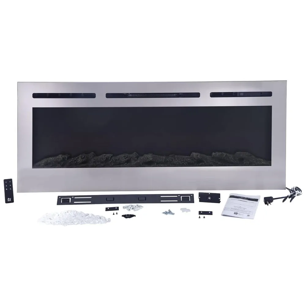 Lareira Elétrica de Embutir A54x127L com Controle por APP e Chamas Multicoloridas, 110V 1500W, Touchstone 86273, Prata