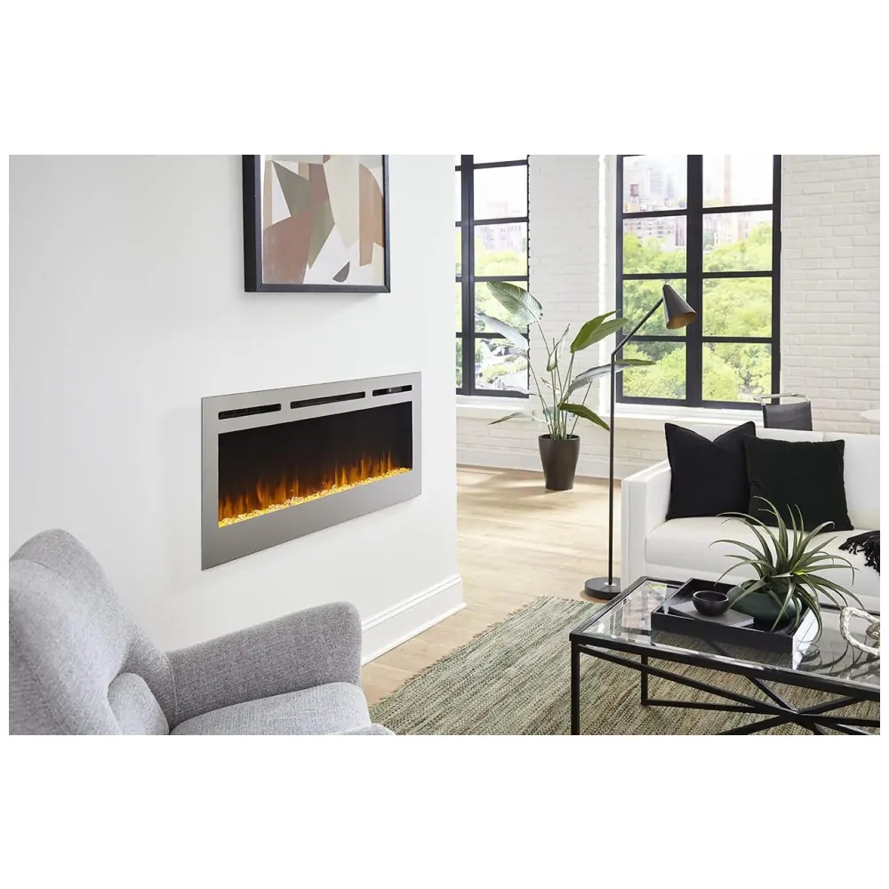 Lareira Elétrica de Embutir A54x127L com Controle por APP e Chamas Multicoloridas, 110V 1500W, Touchstone 86273, Prata