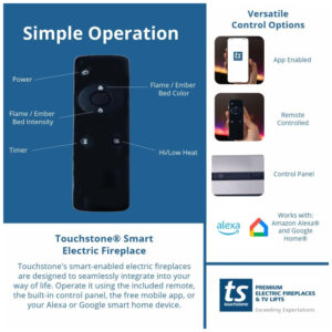 Lareira Elétrica de Embutir A54x127L com Controle por APP e Chamas Multicoloridas, 110V 1500W, Touchstone 86273, Prata