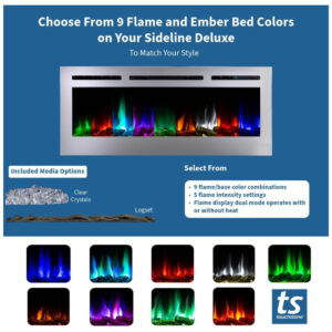 Lareira Elétrica de Embutir A54x127L com Controle por APP e Chamas Multicoloridas, 110V 1500W, Touchstone 86273, Prata