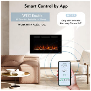 ectqnx4r1y6d0b_1 jpg - Lareira Elétrica Inteligente de 91 cm com Wi Fi, 5 Configurações de Chama, Troncos ou Cristais, Controle de Temperatura por Painel, Masarflame