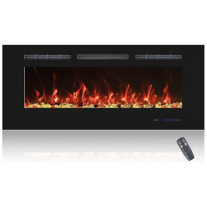 Lareira Elétrica de Embutir A45x106L com Controle Remoto e Digital, Luz LED, Chama Ajustável, 1500W, 110v, PRISMFLAME EF42r, Preto