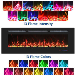 Lareira Elétrica de Embutir A45x106L com Controle Remoto e Digital, Luz LED, Chama Ajustável, 1500W, 110v, PRISMFLAME EF42r, Preto